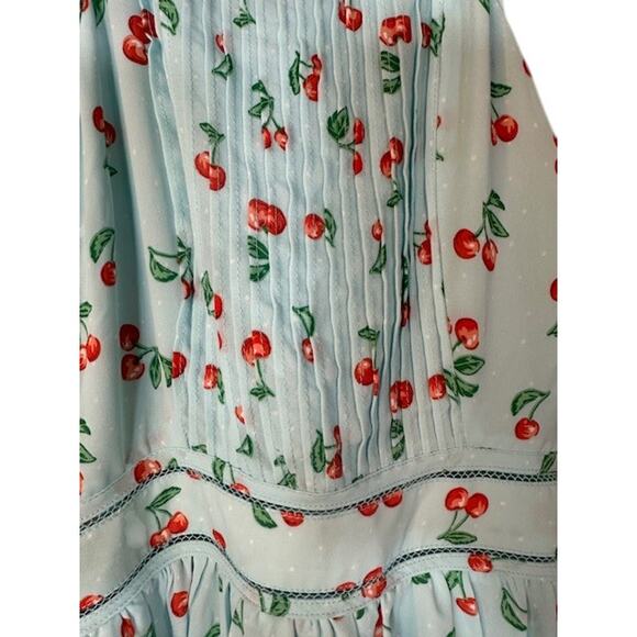 Maison Jules Baby Blue Red Cherry Sleeveless Lined Sundress Women Sz XXS - Picture 6 of 9